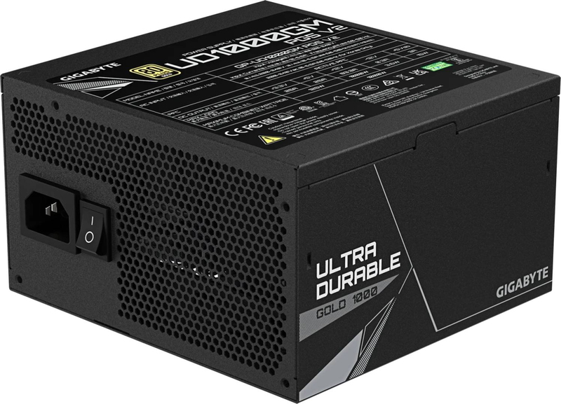 Gigabyte ud1000gm pg5 v2 1000w atx 3.1 psu 80+ gold cybenetics platinum fully modular pcie 5.1 12v-2x6 black-null