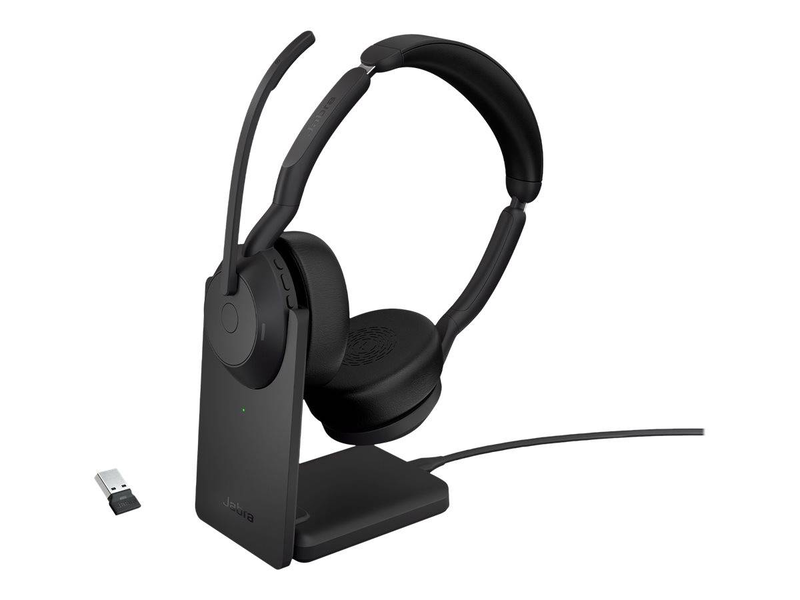 Jabra evolve2 55 uc stereo wireless bluetooth on-ear headset link 380a anc busylight charging stand black-null