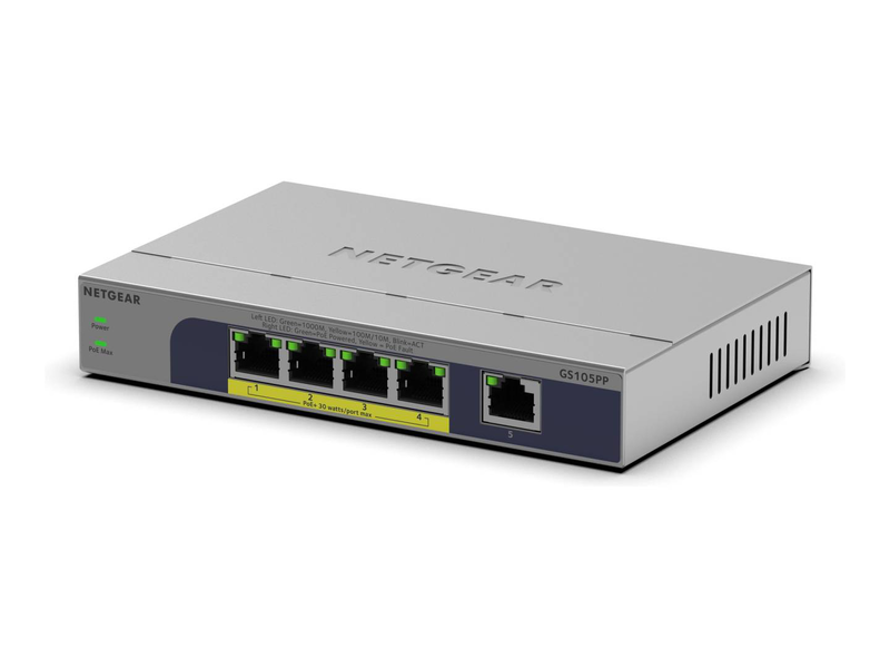Netgear gs105pp 5-port gigabit unmanaged poe+ switch | 83 w poe budget, , medium-null