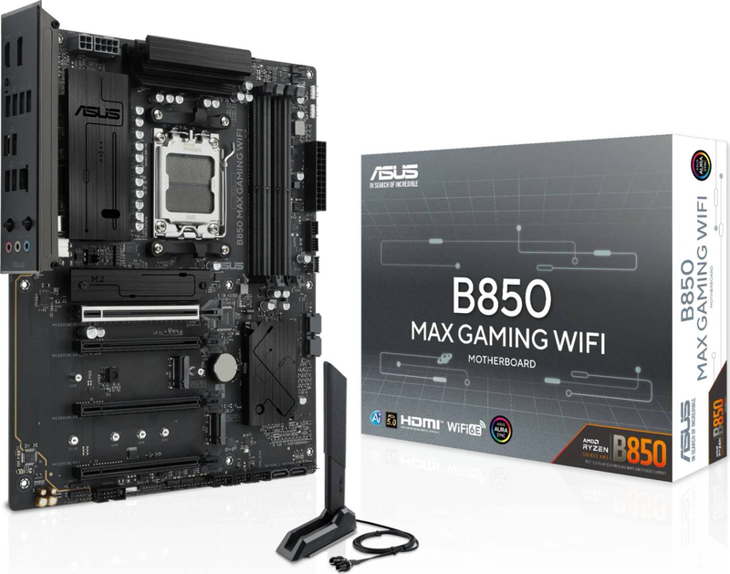 Asus b850 max gaming Wi-Fi AMD b850 am5 atx motherboard ddr5 pcie 5.0 3x m.2 Wi-Fi 6e 2.5GBe aura sync black-null