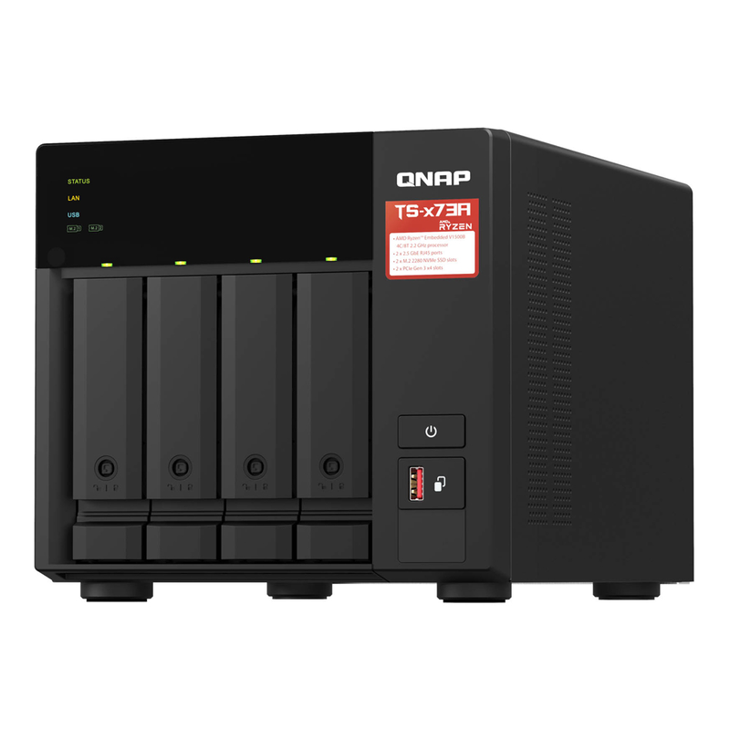 Qnap nas 4-bay tower AMD ryzen quad-core, 8GB ram, pcie slot, SSD caching & dual 2.5GBe ports ts-473a, , medium-null