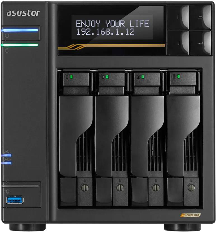 Asustor lockerstor 4 Gen3 as6804t 4-bay nas AMD ryzen v3c14 16GB ecc ddr5 quad m.2 nvme dual 10GBe diskless black-null