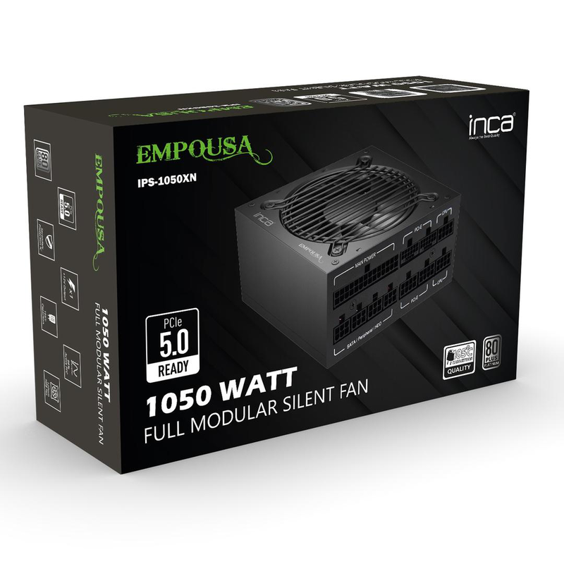 Inca empousa ips-1050xn 1050w atx power supply 80 plus platinum fully modular 120mm fan black-null