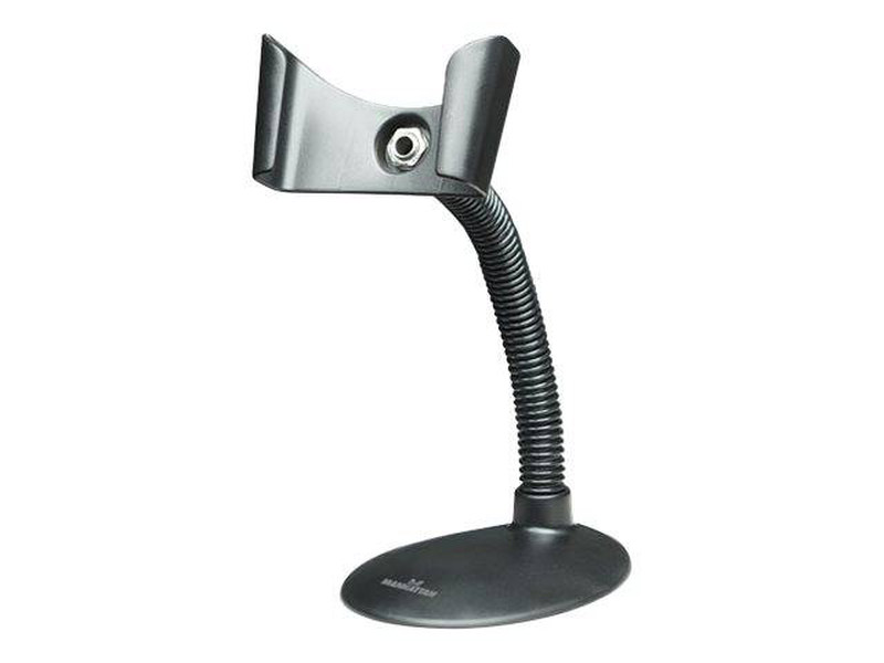 Manhattan handheld barcode scanner stand, gooseneck with base, suitable for table mount or wall mountable, black, lifetime warranty, box / bar code scanner stand / counter mountable, wall mountable / black, , medium-null