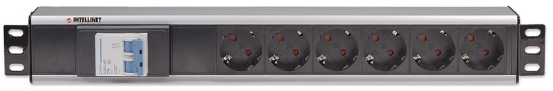 Intellinet 19" 1.5u rackmount 6-way power strip - german type", with double Air switch, no surge protection, 1.6m power cord - power distribution unit (rack-mountable) - output connectors: 6 - 1.5u - 19", , medium-null