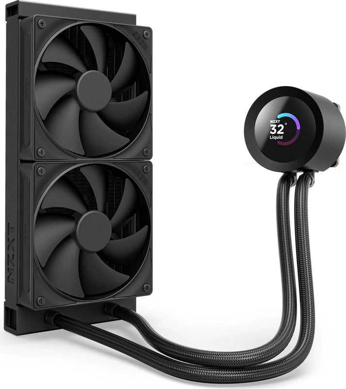 Nzxt kraken plus 240 aio liquid CPU cooler 240mm 1.54in square lcd 2x f120p fans nzxt turbine pump intel AMD black-null