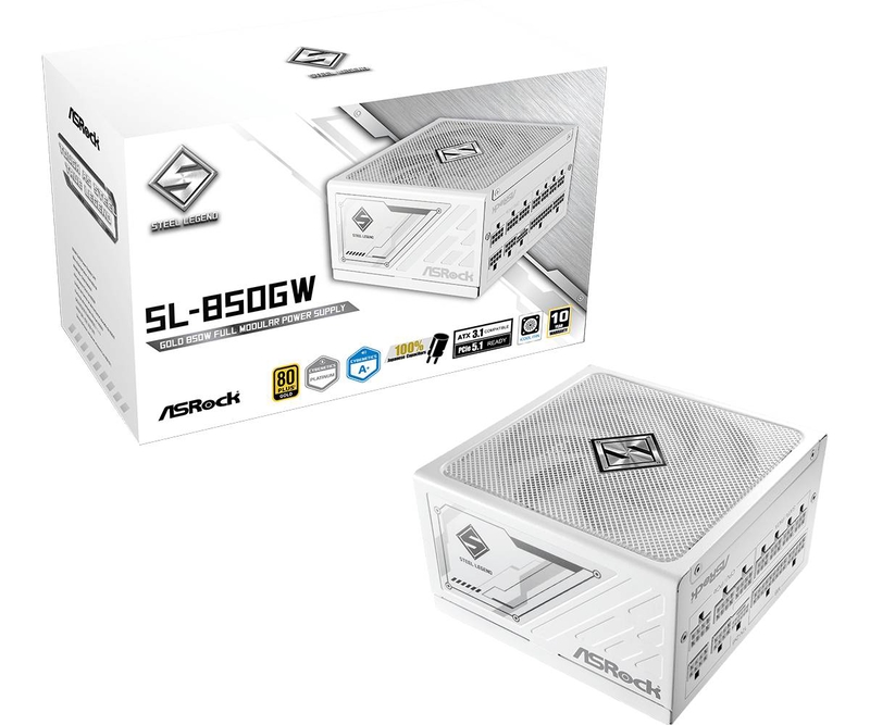 Asrock steel legend sl-850gw 850w atx 3.1 fully modular power supply 80 plus gold cybenetics platinum 12v-2x6 white-null