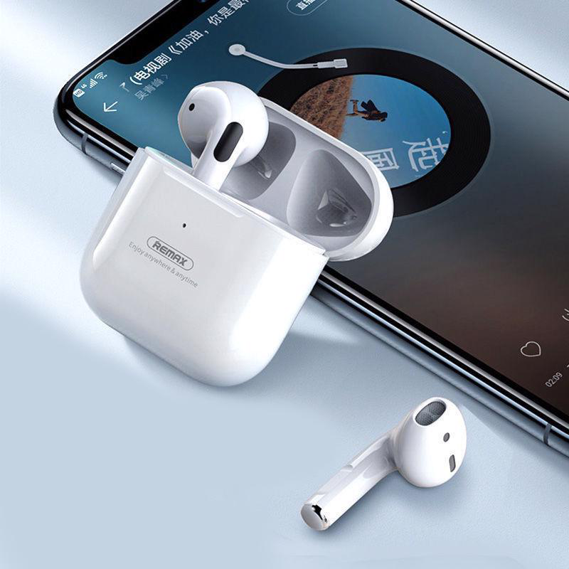 Remax tws wireless bluetooth headphones 5.0 with mic charging box white, , medium-null