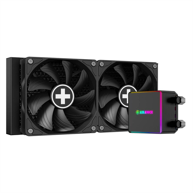 Xilence lq240pro 240mm aio liquid CPU cooler, 300w, argb pump, dual 120mm fdb pwm fans, copper base, black-null