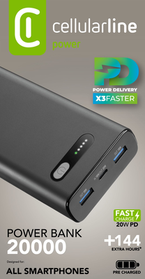 Cellularline pbfast01pd20000k power bank 20000mAh 20w, Black, medium