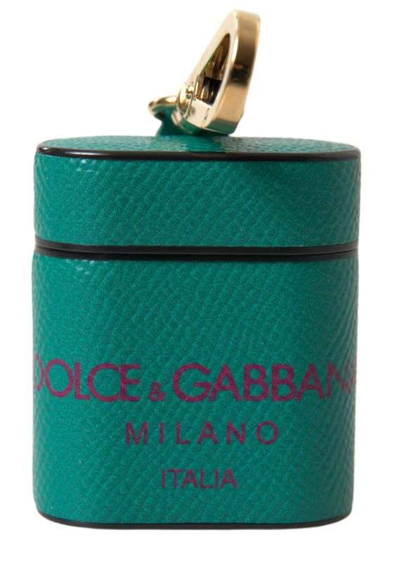Green maroon calf leather logo print strap AirPods case-null