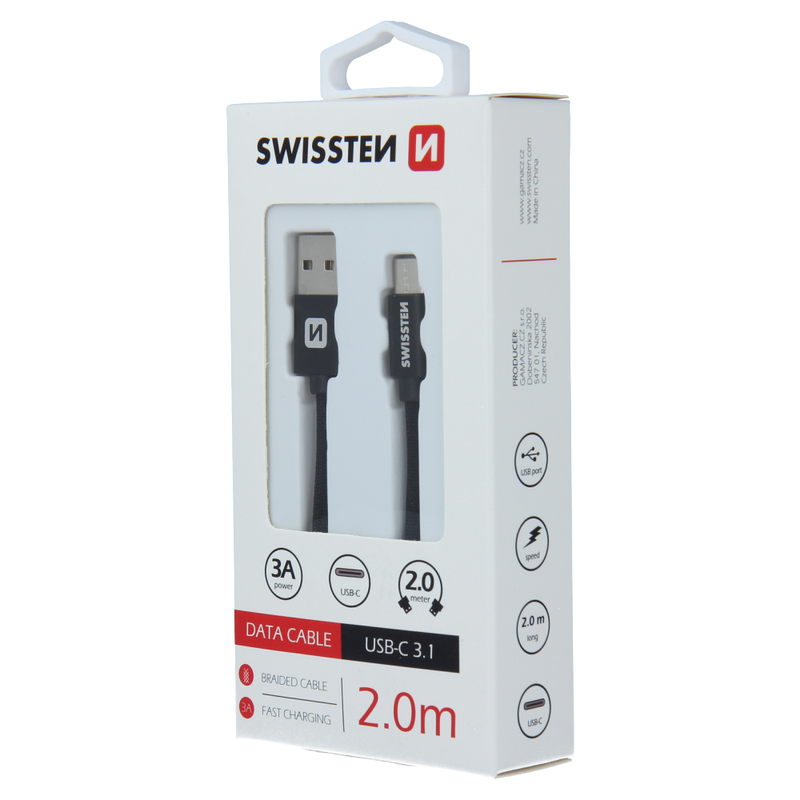 Swissten braided USB Type-C 2m 3a blk, , medium image number null