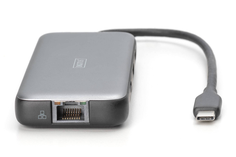 Digitus da-70915 USB-c 8-port docking station dual HDMI 2x 4k 60hz gigabit ethernet 100w pd 2x USB-a grey-null