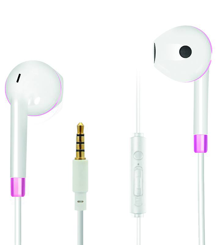 2go comfort in-ear stereo headset white rose wired 3.5mm jack with microphone for music and calls-null