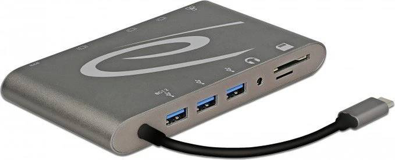 Delock 87297 USB-c 3.1 docking station 4k 30hz dual-display HDMI + mini dp + vga gigabit lan 3x USB-a sd reader pd, , medium-null