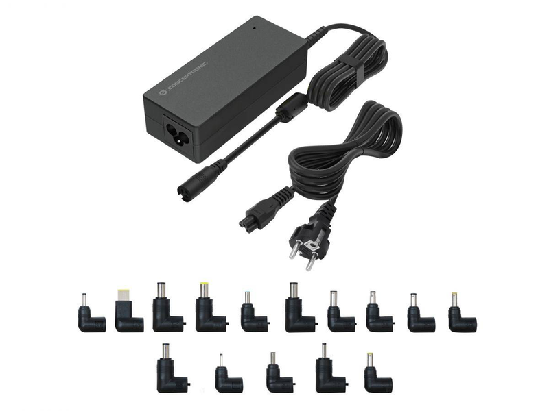 Conceptronic ozul08b15 90w universal laptop charger with 15 interchangeable charging tips black-null