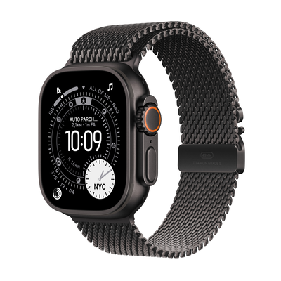 Apple watch ultra 3 GPS + cellular 49mm black titanium case with black milanese loop - m, Black titanium, medium