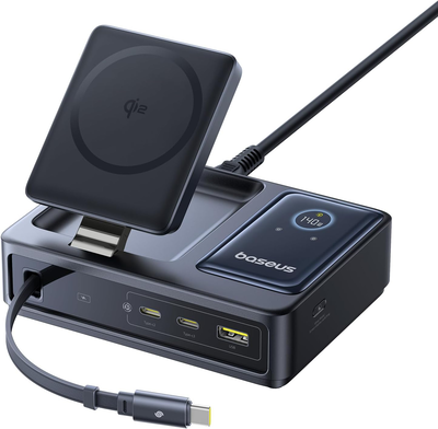 Baseus charger desktop 140w qi2 3c+u nomos 5-in-1 wireless+retractable+display uk, , medium