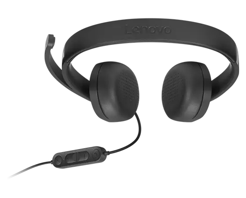 Lenovo USB-a wired stereo headset Gen 2 4xd1p83425 on-ear boom mic in-line controls plug and play black-null