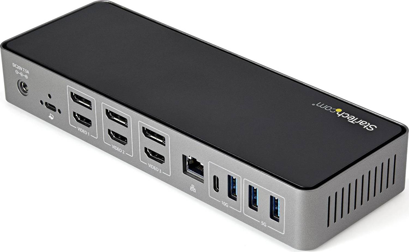 Startech dk31c3hdpdue USB-c USB-a hybrid displaylink docking station triple 4k60 displayport HDMI 6x USB gbe 85w pd-null