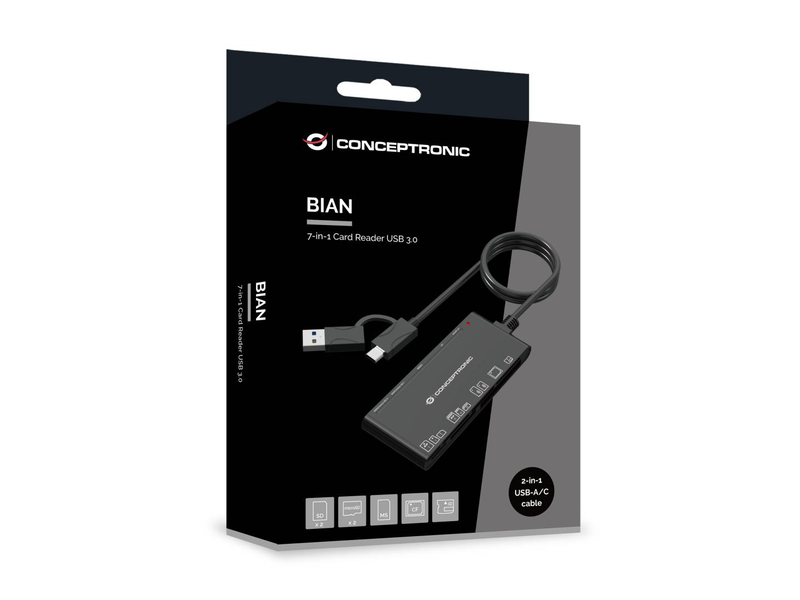 Conceptronic 7-in-1 card reader USB 3.0 / compatible with sd/sdhc/sdxc, micro sd/t-flash, micro sdhc, micro sdxc, mmc, ms, cf and xd, , medium-null