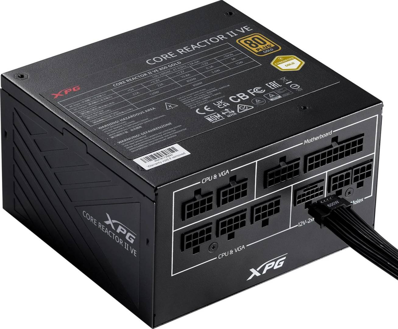Xpg core reactor II ve 850w atx 3.1 psu 80+ gold cybenetics fully modular pcie 5.0 12v-2x6 black-null