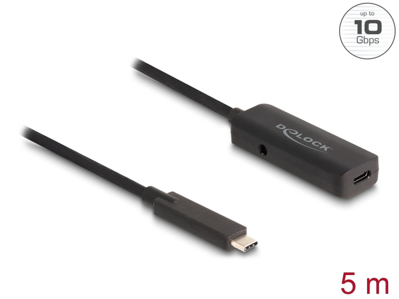 Delock - USB extension cable - 24 pin USB-c (m) to USB-c/power dc jack (f) - 5 v - 2 a - 5 m - up to 10GBps data transfer rate - black-null