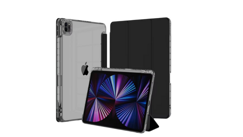 Ipad a16 (2025) case with apple pencil holder &ndash; clear back & black front cover, , medium-null