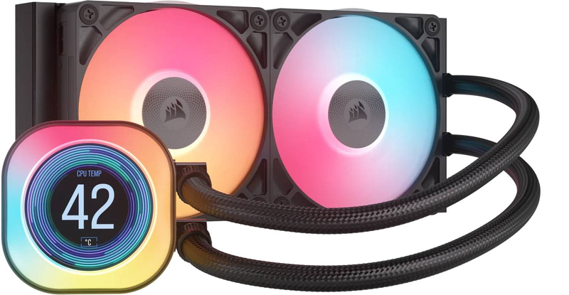 Corsair icue link titan 240 rx lcd aio liquid CPU cooler 240mm 2x120mm rx120 rgb 2.1in 480x480 lcd black-null