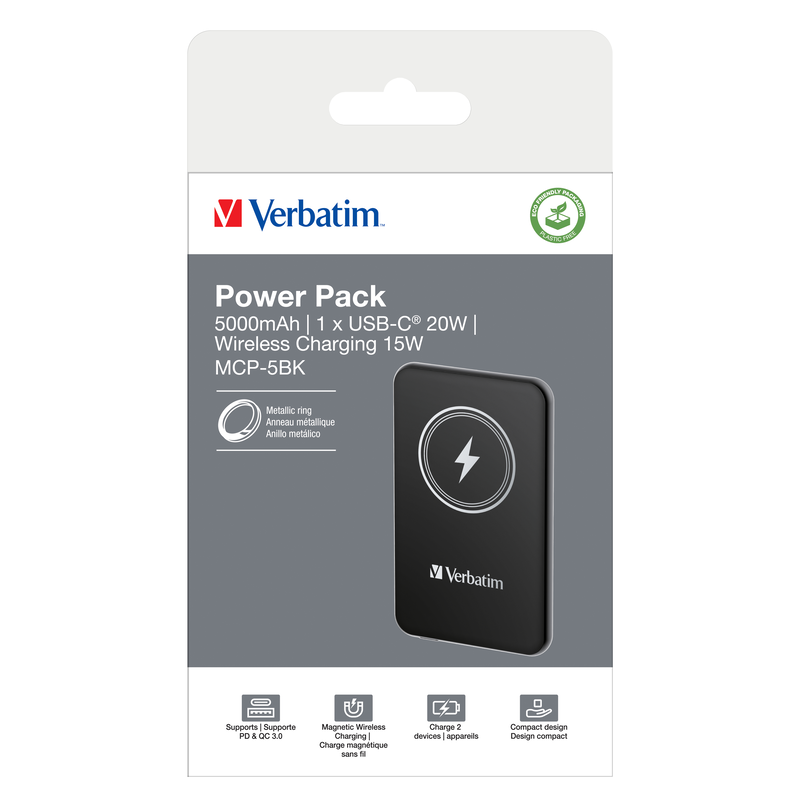 Verbatim charge 'n' go 32240 power bank 5000mAh 15w &mu;&epsilon; 1 USB-c &theta;ύ&rho;&alpha; quick charge 3.0, , medium-null