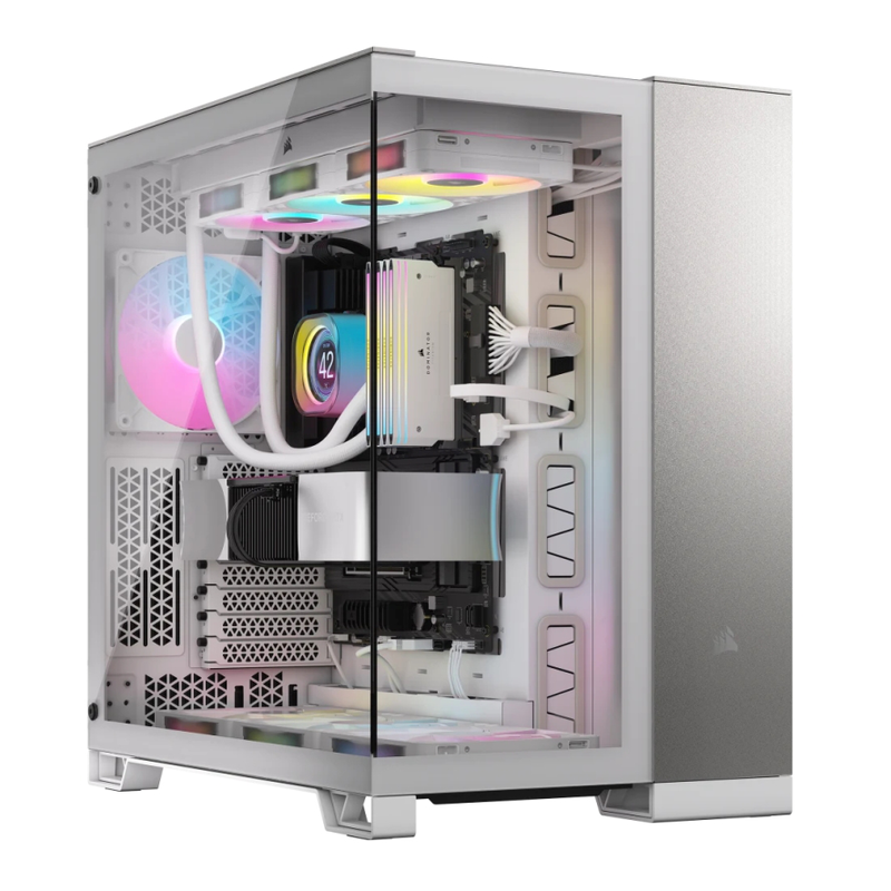 Corsair 6500x mid-tower dual chamber pc case - white/satin gray aluminum (cc-9011285-ww)-null