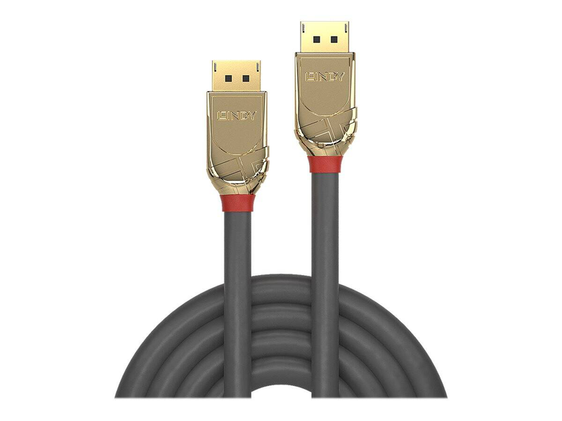 Lindy gold - displayport cable - displayport (m) to displayport (m) - displayport 1.4 - 2 m - round, solid, 4k support - grey-null