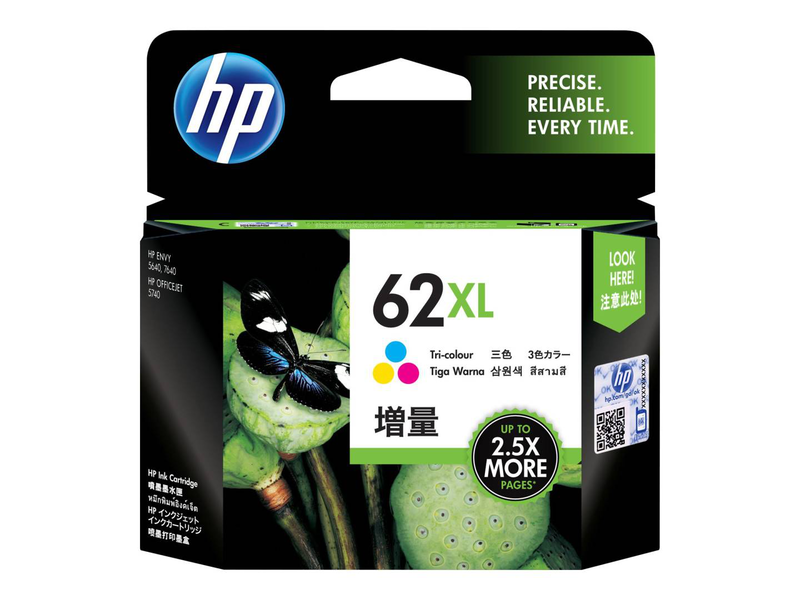 Hp 62xl / high yield / colour (cyan, magenta, yellow) / original / blister / ink cartridge / for envy 55xx, 56xx, 76xx; officejet 200, 250, 57xx, 8040, , medium-null