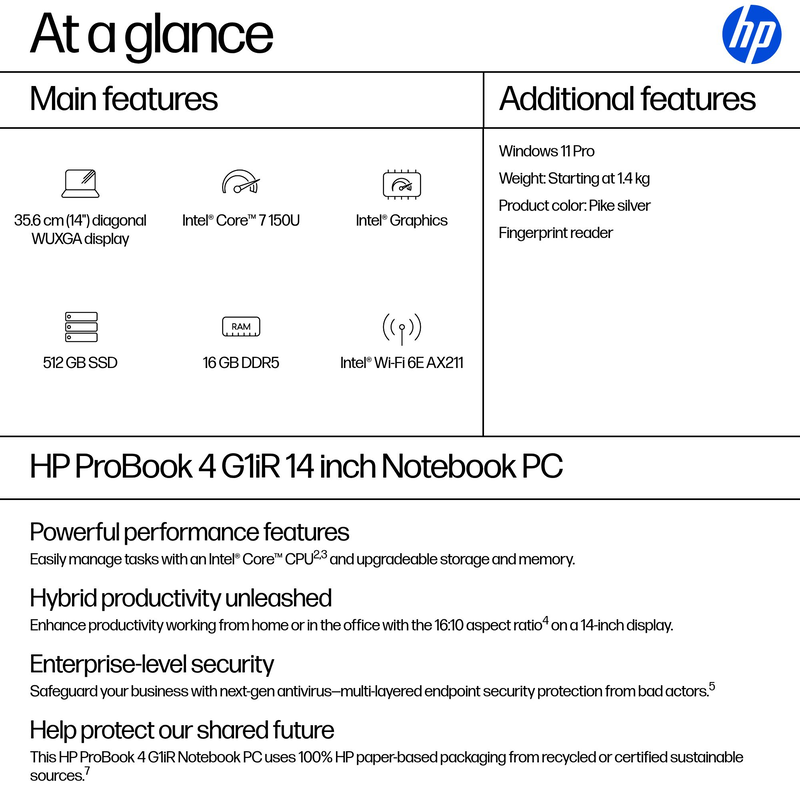 Hp probook 4 g1ir laptop 14" (ultra 7-150u/16GB/512GB)-null