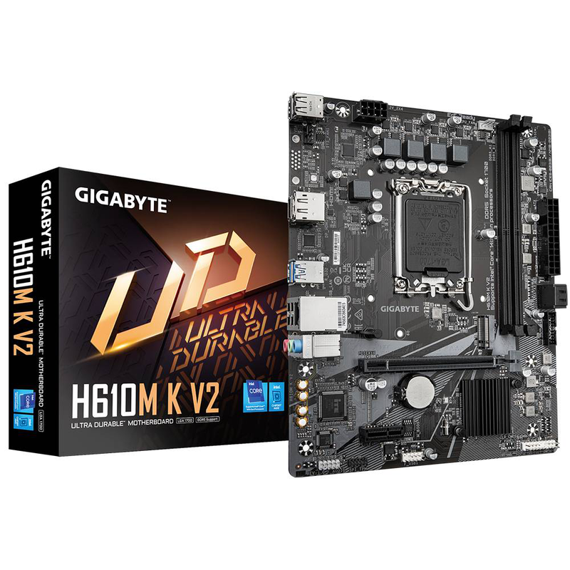 Gigabyte h610m k v2 ddr5 micro-atx motherboard lga 1700 intel h610 pcie 4.0 m.2 HDMI displayport gbe black-null