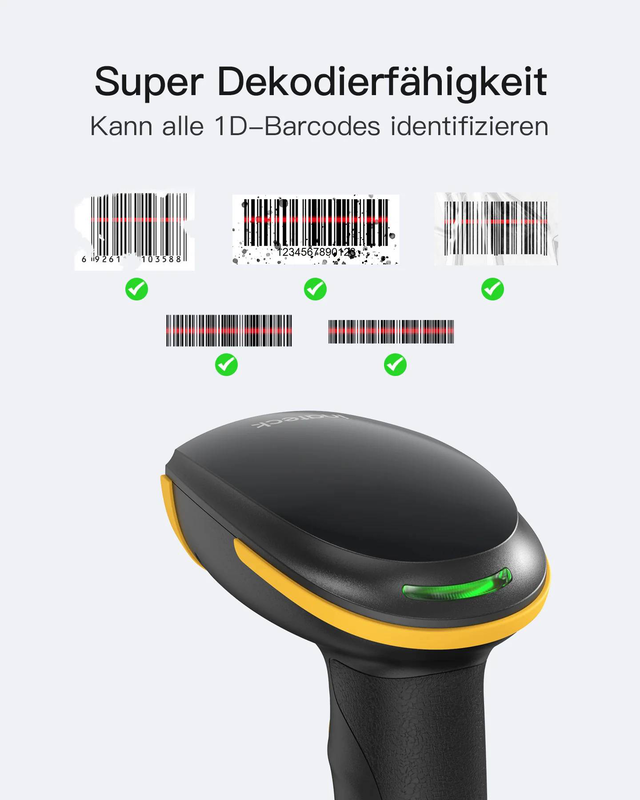Inateck bcst-21 wireless 1d barcode scanner | bluetooth + 2.4GHz + USB | 220 scans/sec | 2600mAh battery | 200m range | black, , medium-null