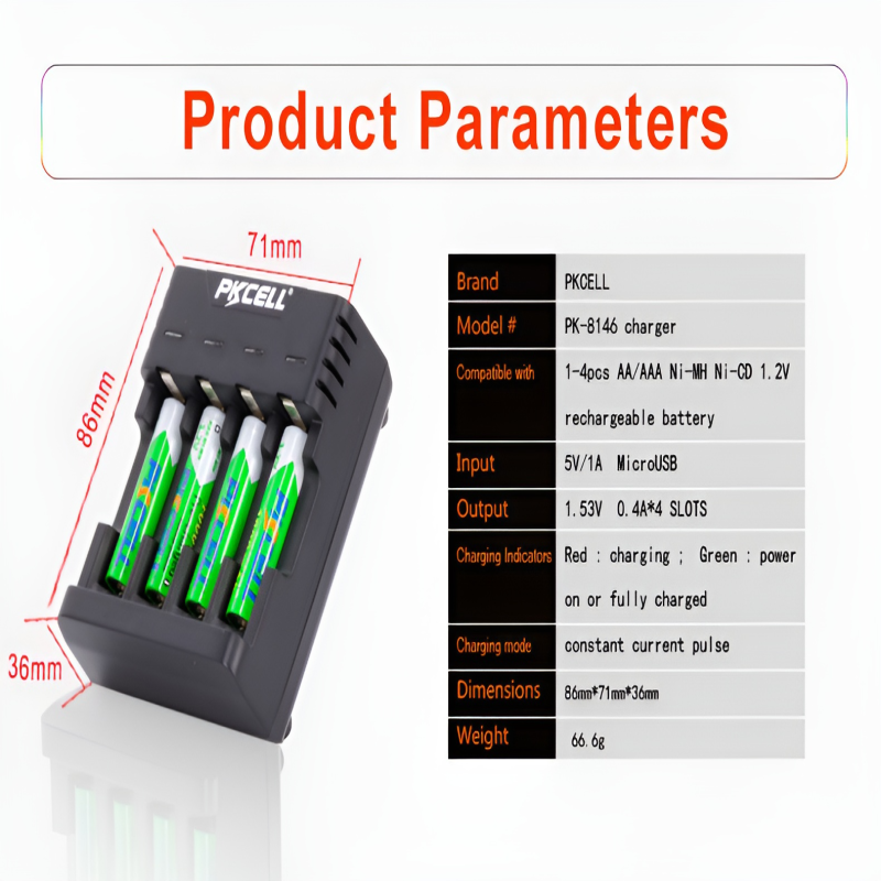 Product image: Pkcell USB φορτιστής 4 μπαταριών li-ion/ni-mh μεγέθους aa/aaa, , medium-null