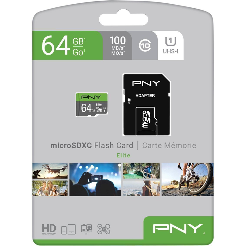 Pny elite 64GB micro sd card with adapter, , medium-null