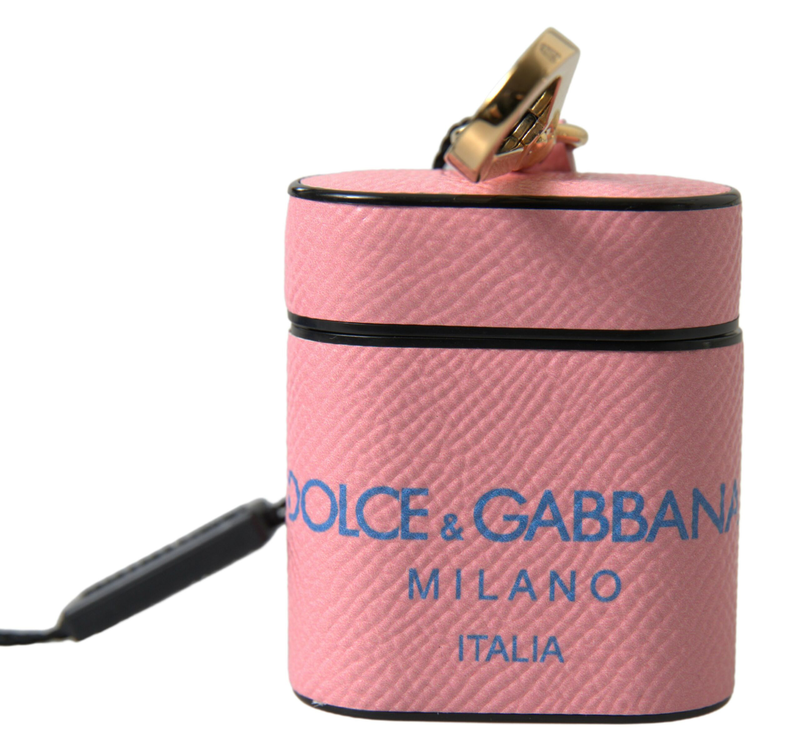 Pink blue calf leather logo print strap AirPods case-null