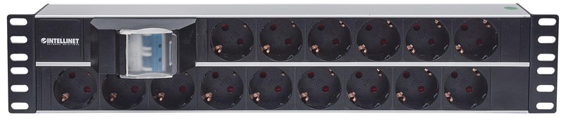 Intellinet 19" 2u rackmount 15-way power strip / german type", with double Air switch, 3m power cord / power strip (rack-mountable) / ac 250 v / input: cee 7/4 / output connectors: 15 (power cee 7/3) / 2u / 19" / 3 m cord / germany / black, , medium-null
