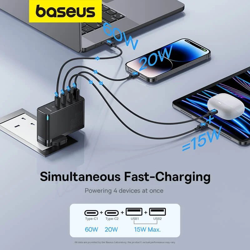 Baseus charger wall 100w 2xUSB-c 2xUSB-a uk+100w USB-c cable black, , medium-null