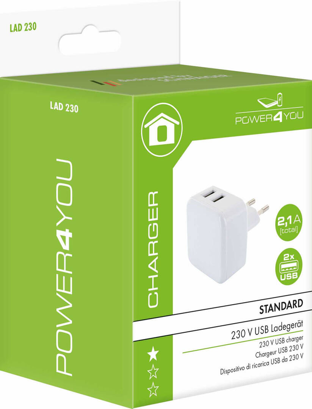 Schwaiger power4you standard / power adapter / 2.4 a / 2 output connectors (USB) / white, , medium-null