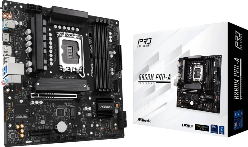 Asrock b860m pro-a micro-atx motherboard lga1851 b860 ddr5 pcie 5.0 3x m.2 2.5GBe black 90-mxbrr0-a0uayz-null