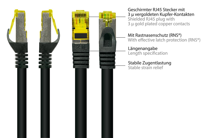 Good connections rns - patch cable - rj-45 (m) to rj-45 (m) - 2 m - sftp, pimf - cat 7 - halogen-free, molded, snagless - black-null