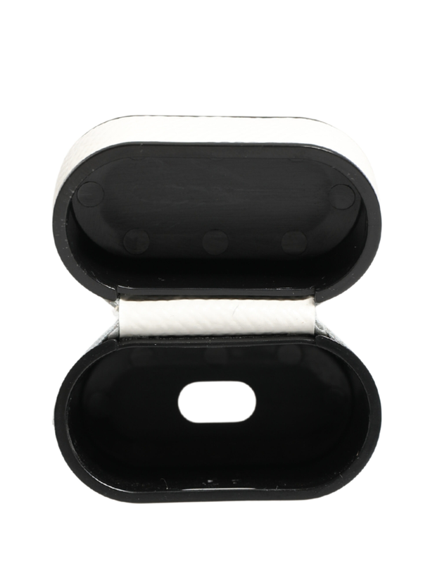 White calf leather logo flip holder strap AirPods case-null