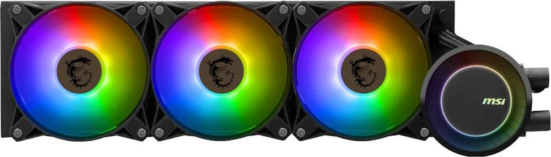 Msi mag coreliquid e360 argb aio liquid CPU cooler 360mm 3x120mm argb fans rotatable block intel AMD black-null