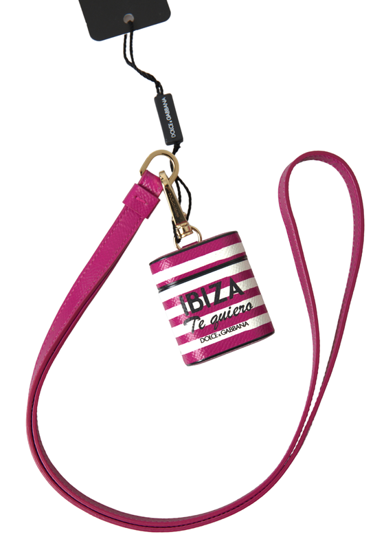 Fuchsia dauphine leather logo AirPods case-null