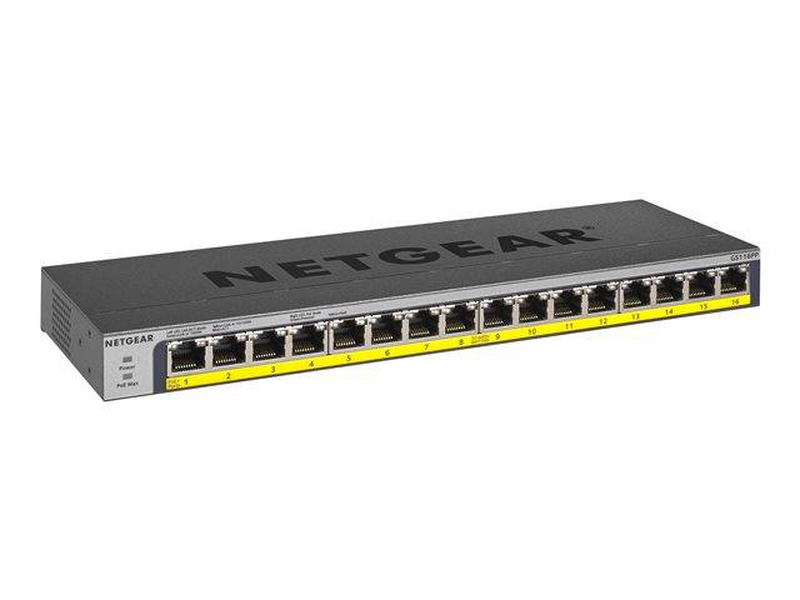Netgear gs116lp 16-port gigabit ethernet poe+ switch | 76w poe budget | desktop/rack/wall mountable, , medium-null