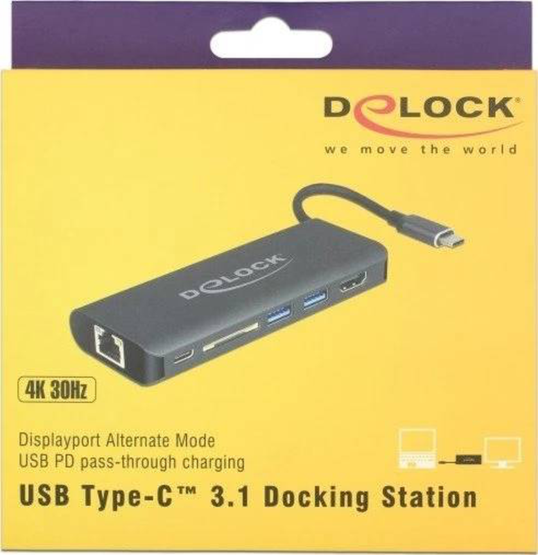 Delock 87721 USB-c 3.1 docking station HDMI 4k 30hz gigabit lan 2x USB 3.0 60w power delivery space grey-null