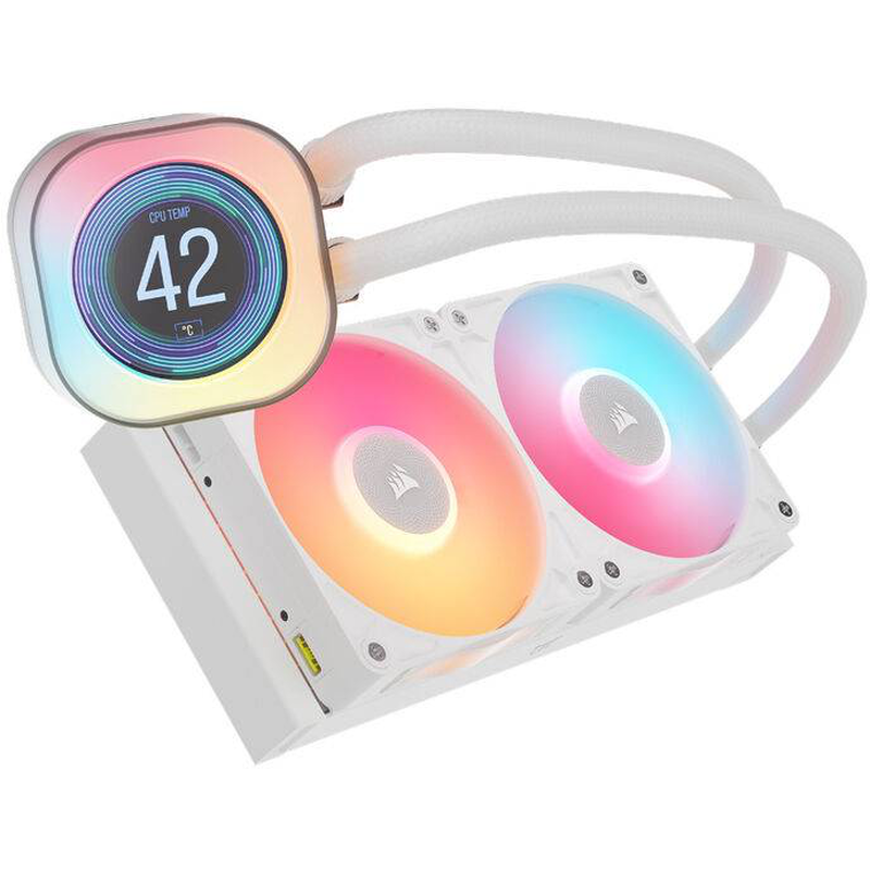 Corsair icue link titan 240 rx lcd aio liquid CPU cooler 240mm 2x120mm rx120 rgb 2.1in 480x480 lcd white-null